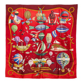 エルメス カレ90 LES FOLIES DU CIEL 大空の狂気 スカーフ レッド マルチカラー シルク レディース HERMES 【中古】