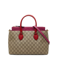 グッチ GGスプリーム ハンドバッグ ショルダーバッグ 2WAY 409534 ベージュ ピンク レッド PVC レザー レディース GUCCI 【中古】
