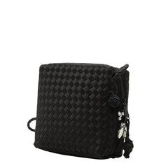 ボッテガヴェネタ イントレチャート 斜め掛け ショルダーバッグ ブラック サテン ビジュー レディース BOTTEGAVENETA 【中古】