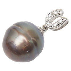 Pt900 プラチナ ブラックパール(黒蝶真珠) 黒蝶真珠14.5mm ダイヤ0.04ct ペンダント ネックレス レディース 【中古】