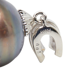 Pt900 プラチナ ブラックパール(黒蝶真珠) 黒蝶真珠14.5mm ダイヤ0.04ct ペンダント ネックレス レディース 【中古】
