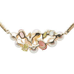 タサキ K18YG イエローゴールド ダイヤ0.03ct アコヤパール5.0~5.9mm マルチ色石 ネックレス レディース TASAKI 【中古】