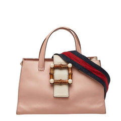 グッチ バンブー パール ハンドバッグ ショルダーバッグ 2WAY 453756 ピンク アイボリー レザー レディース GUCCI 中古