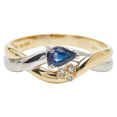 K18YG イエローゴールド Pt900 プラチナ サファイア0.35ct ダイヤ0.03ct リング 指輪 レディース 12号 【中古】