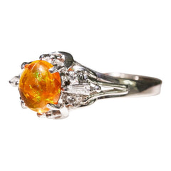 Pt900 プラチナ ファイアオパール0.77ct ダイヤ0.11ct リング 指輪 レディース 14号 【中古】