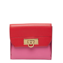サルヴァトーレフェラガモ ガンチーニ バイカラー 二つ折り財布 JL-22 C270 レッド ピンク レザー レディース Salvatore Ferragamo 【中古】