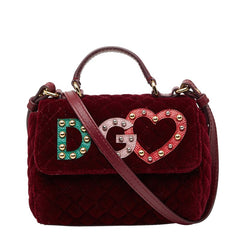 ドルチェアンドガッバーナ キルティング ハンドバッグ ショルダーバッグ 2WAY レッド マルチカラー ベルベット レディース DOLCE&GABBANA 【中古】