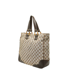 グッチ GGキャンバス バンブー トートバッグ 154375 ベージュ ブラウン キャンバス レザー レディース GUCCI 【中古】