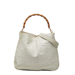 グッチ バンブー ハンドバッグ ショルダーバッグ 2WAY 001 3754 1577 ホワイト オーストリッチ レザー レディース GUCCI 【中古】