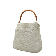 グッチ バンブー ハンドバッグ ショルダーバッグ 2WAY 001 3754 1577 ホワイト オーストリッチ レザー レディース GUCCI 【中古】