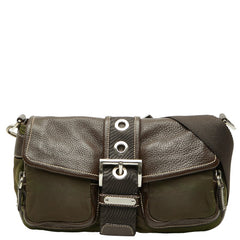 プラダ 三角ロゴプレート ワンショルダーバッグ BR2417 カーキ ブラウン ナイロン レザー レディース PRADA 【中古】