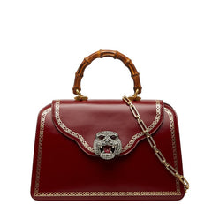 グッチ バンブー タイガーヘッド ハンドバッグ チェーン ショルダーバッグ 495881 レッド レザー ラインストーン レディース GUCCI 【中古】