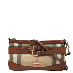 バーバリー ノバチェック ショルダーバッグ ポーチ ベージュ ブラウン レザー キャンバス レディース BURBERRY 【中古】