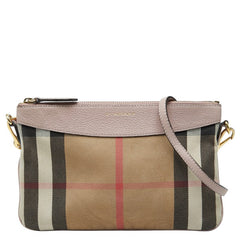 バーバリー ノバチェック 斜め掛け ショルダーバッグ ポーチ ピンク マルチカラー キャンバス レザー レディース BURBERRY 【中古】