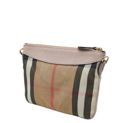 バーバリー ノバチェック 斜め掛け ショルダーバッグ ポーチ ピンク マルチカラー キャンバス レザー レディース BURBERRY 【中古】