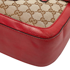 グッチ GGキャンバス シェリーライン 斜め掛け ショルダーバッグ 383848 ベージュ レッド キャンバス レザー レディース GUCCI 中古