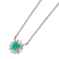 Pt900 プラチナ Pt850 プラチナ エメラルド0.21ct ダイヤ0.08ct ペンダント ネックレス レディース 【中古】
