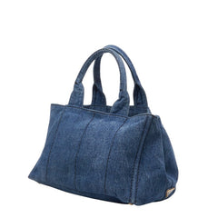 プラダ 三角ロゴプレート カナパ M ハンドバッグ トートバッグ B1877B AVIO インディゴブルー デニム レディース PRADA 【中古】