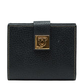 サルヴァトーレフェラガモ ガンチーニ 二つ折り財布 ブラック ゴールド金具 レザー レディース Salvatore Ferragamo 中古