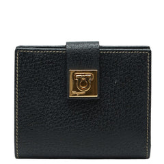 サルヴァトーレフェラガモ ガンチーニ 二つ折り財布 ブラック ゴールド金具 レザー レディース Salvatore Ferragamo 中古