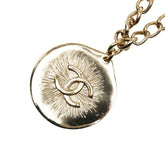 シャネル ココマーク チェーン ペンダントネックレス ゴールド ブラック メッキ レザー レディース CHANEL 【中古】
