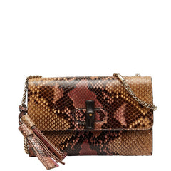 グッチ バンブー タッセル チェーン ショルダーバッグ 387611 ベージュ ブラウン ピンク パイソン レディース GUCCI 【中古】