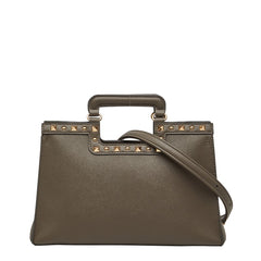 ダイアナ スタッズ ハンドバッグ ショルダーバッグ 2WAY グレージュ レザー レディース DIANA 中古