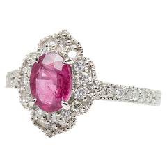 Pt900 プラチナ ルビー1.163ct ダイヤ0.45ct フラワーモチーフ リング 指輪 レディース 9号 【中古】