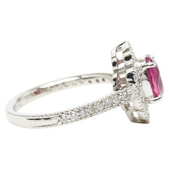 Pt900 プラチナ ルビー1.163ct ダイヤ0.45ct フラワーモチーフ リング 指輪 レディース 9号 【中古】