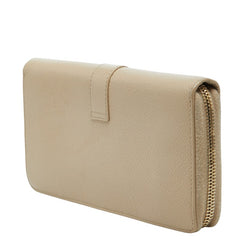 サンローラン YSLロゴ ラウンドジップ ウォレット 長財布 414570 ベージュ レザー レディース SAINT LAURENT 【中古】