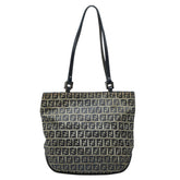 フェンディ ズッキーノ トートバッグ ハンドバッグ ショルダーバッグ ネイビー グレー キャンバス レザー レディース FENDI 【中古】