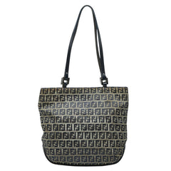 フェンディ ズッキーノ トートバッグ ハンドバッグ ショルダーバッグ ネイビー グレー キャンバス レザー レディース FENDI 【中古】