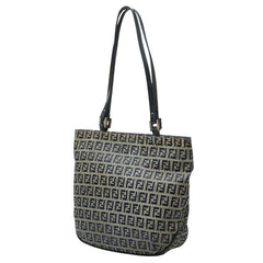 フェンディ ズッキーノ トートバッグ ハンドバッグ ショルダーバッグ ネイビー グレー キャンバス レザー レディース FENDI 【中古】