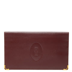 カルティエ マストライン 二つ折り 長財布 札入れ ボルドー ワインレッド レザー レディース CARTIER 【中古】