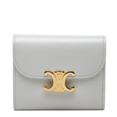 セリーヌ トリオンフ スモールフラップウォレット 三つ折り財布 コンパクト グレー レザー レディース CELINE 中古