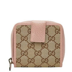 グッチ GGキャンバス 二つ折り財布 346056 ベージュ ピンク キャンバス レザー レディース GUCCI 【中古】
