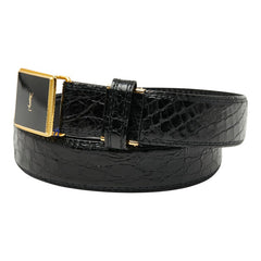 サンローラン YSLロゴ 型押し スクエア バックル ベルト ブラック レザー メンズ SAINT LAURENT 【中古】