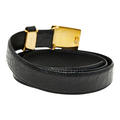 サンローラン YSLロゴ 型押し スクエア バックル ベルト ブラック レザー メンズ SAINT LAURENT 【中古】