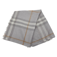 バーバリー チェック 大判 ストール グレー ウール シルク レディース BURBERRY 【中古】