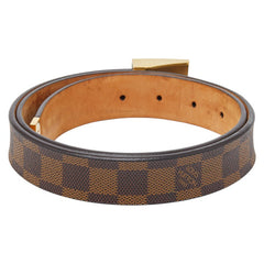 ルイ ヴィトン ダミエ サンチュール キャレ ベルト 85/34 M6802U ブラウン ゴールド PVC レザー メンズ LOUIS VUITTON 【中古】