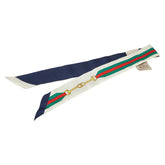 グッチ シェリーライン ホースビット ネックボウ バンドー スカーフ マルチカラー ネイビー シルク レディース GUCCI 【中古】