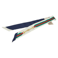 グッチ シェリーライン ホースビット ネックボウ バンドー スカーフ マルチカラー ネイビー シルク レディース GUCCI 【中古】