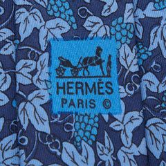 エルメス フラワー 花柄 ネクタイ ブルー シルク メンズ HERMES 【中古】
