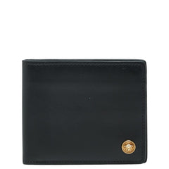 ヴェルサーチェ メドゥーサ ビギー バイフォールド ウォレット 二つ折り財布 無地 ブラック レザー レディース VERSACE 【中古】