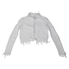 シャネル ココマーク カメリア ボタン ニット フリンジ カーディガン サイズ42 P25854V01863 ホワイト コットン ポリエステル レディース CHANEL 【中古】