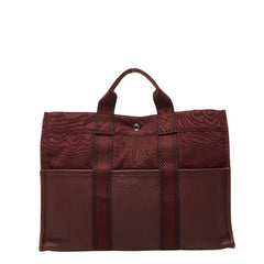 エルメス フールトゥMM ハーフレザー トートバッグ ハンドバッグ ワインレッド ボルドー キャンバス レザー レディース HERMES 【中古】