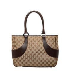 グッチ GGキャンバス ハンドバッグ トートバッグ 113011 ブラウン ベージュ キャンバス レザー レディース GUCCI 【中古】