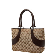 グッチ GGキャンバス ハンドバッグ トートバッグ 113011 ブラウン ベージュ キャンバス レザー レディース GUCCI 【中古】