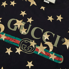 グッチ シェリーライン スター ムーン クルーネック Tシャツ 半袖 サイズM ブラック コットン メンズ GUCCI 【中古】