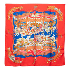 エルメス カレ90 TOURNEZ MANEGE メリーゴーランド スカーフ レッド マルチカラー シルク レディース HERMES 【中古】